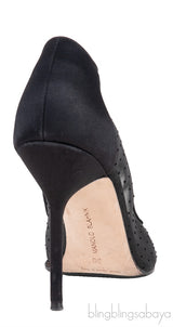 Black Mesh Polkadot Pointed Toe Heels