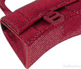 Hourglass XS Red Rhinestone Suede Calfskin