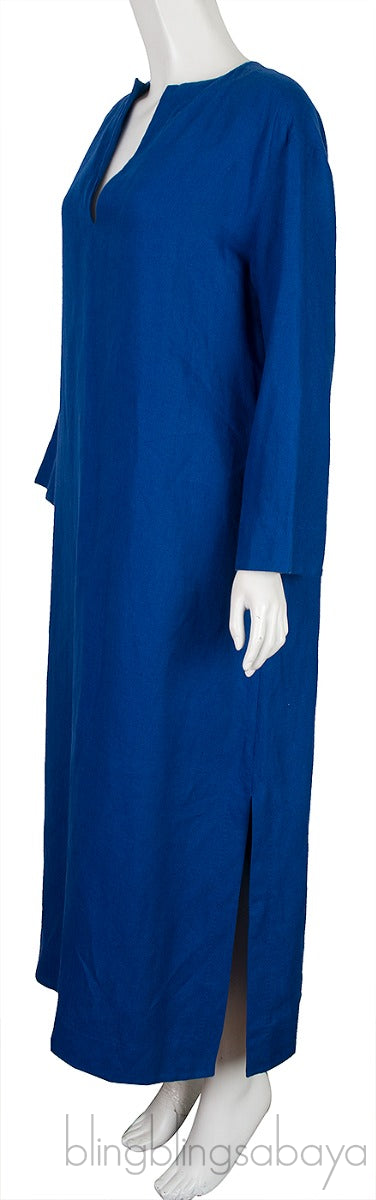 Blue Linen Kaftan Dress