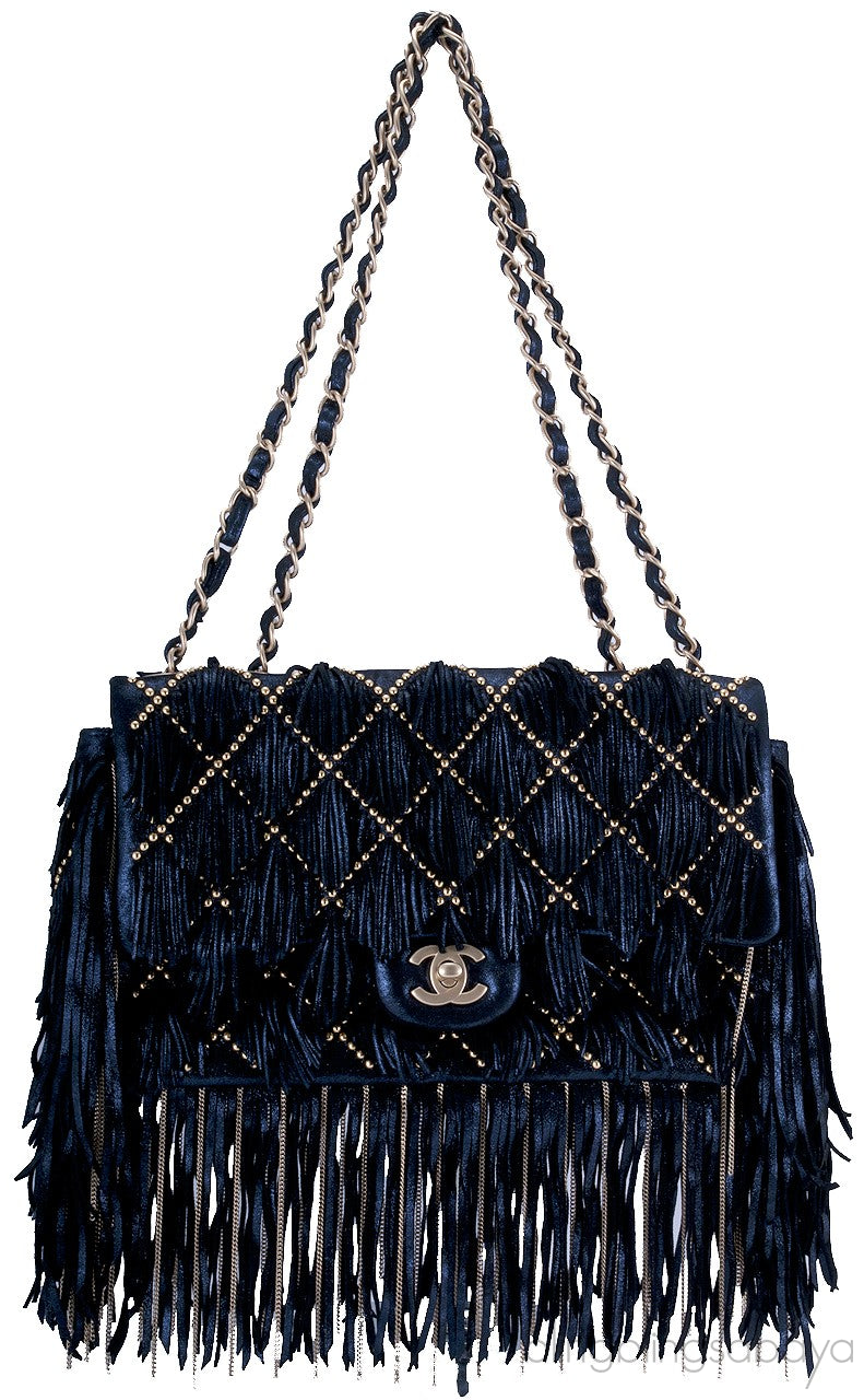 Suede Fringe & Chains Flap Bag