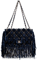 Suede Fringe & Chains Flap Bag