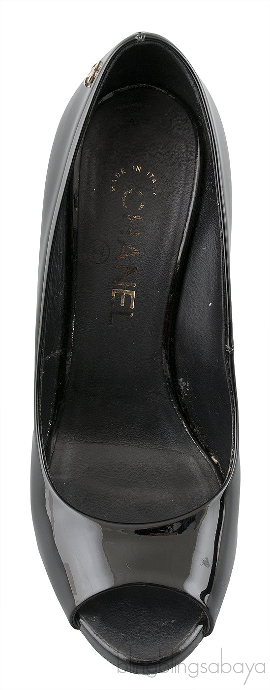 Patent Black Peep Toe Heels