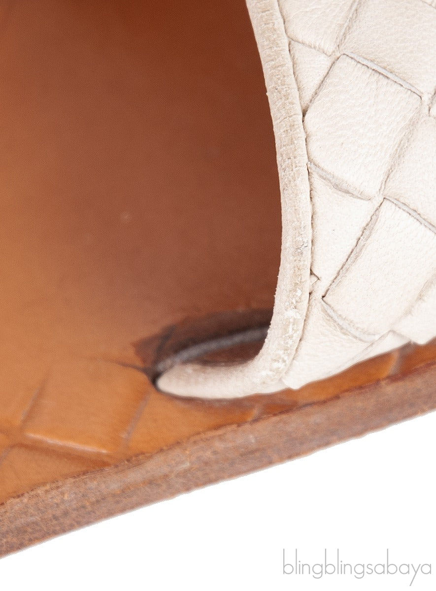 Bottega Veneta Off-white Leather Intrecciato Flat Slides