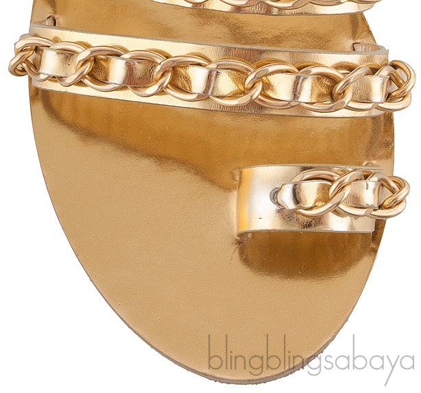 Gold Chain Leather Sandals