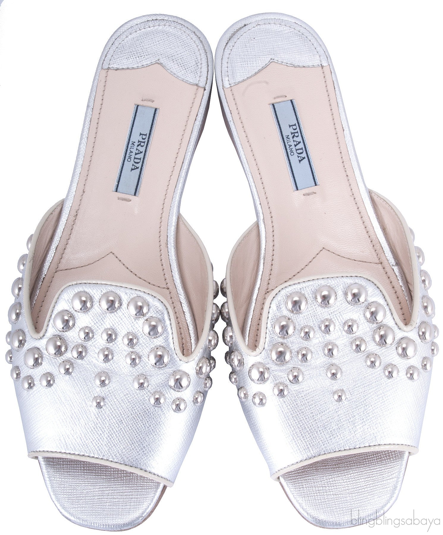 Studs Silver Saffiano Open Toe Slide
