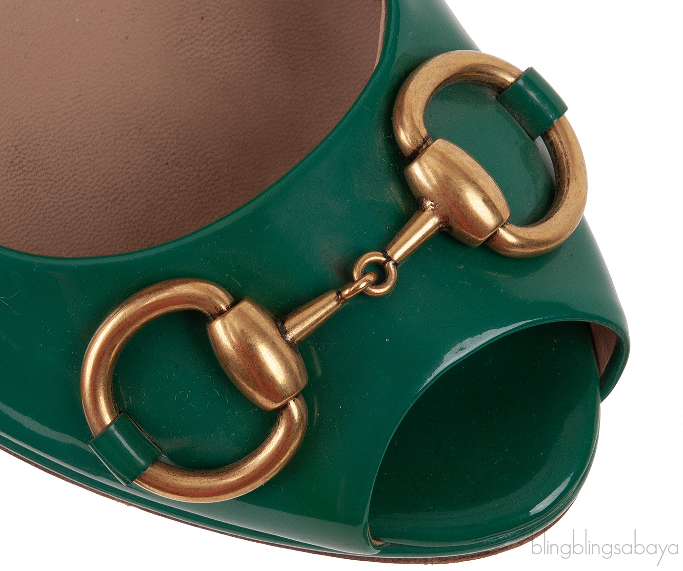 Green Patent Horsebit Peep Toe Pump