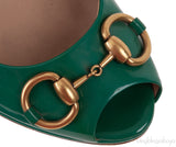 Green Patent Horsebit Peep Toe Pump
