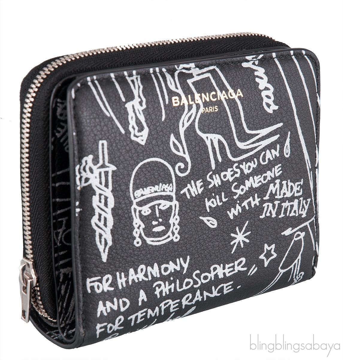 Black Graffiti Zip Around Wallet