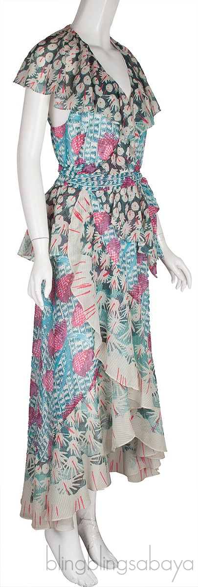 Green Ruflled Midi Wrap Dress