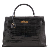 Kelly 35 Black Vintage Crocodile