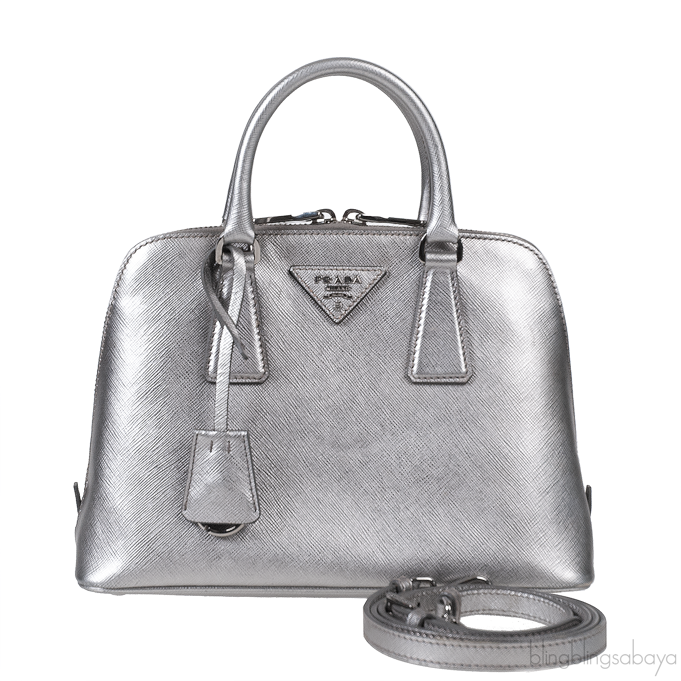 Silver Saffiano Promenade Top Handle Bag