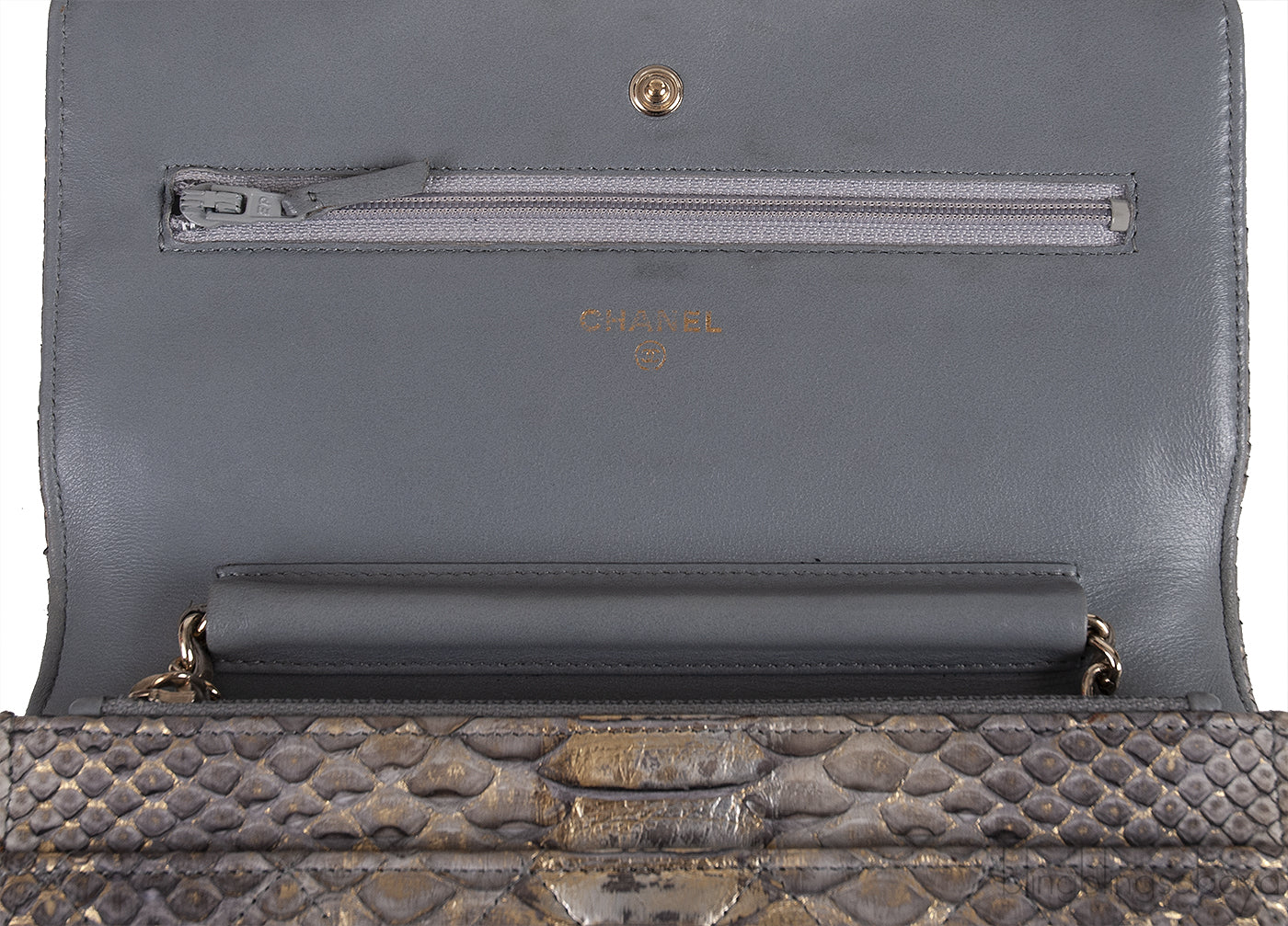 WOC Gold Silver Quilted Python Bag