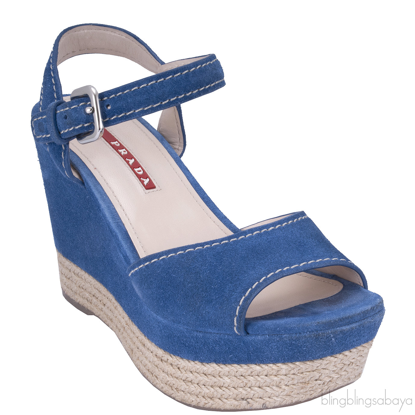 Blue Suede Wedge Sandals
