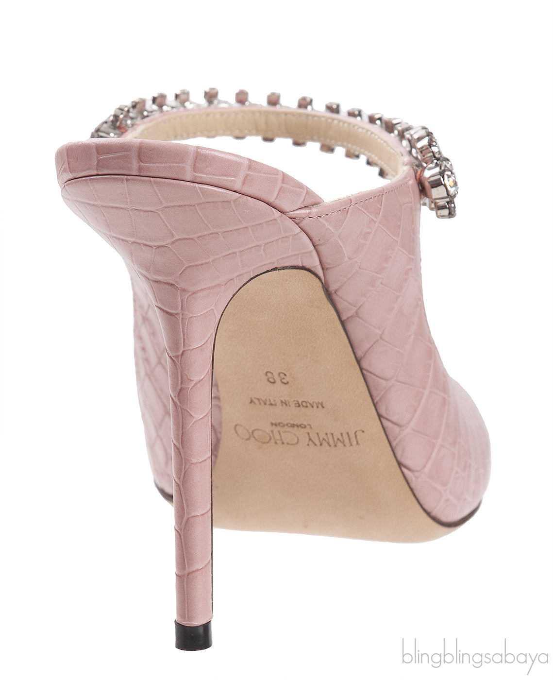 Pink Croc-effect Bing 100 Crystal-Embellished Leather Mules