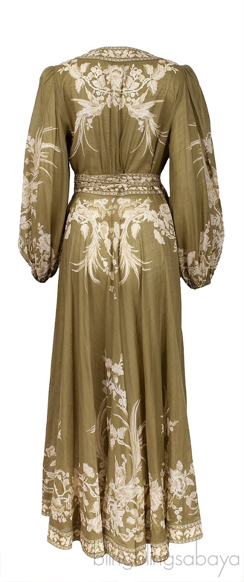 Green Anneke Floral Midi Wrap Dress