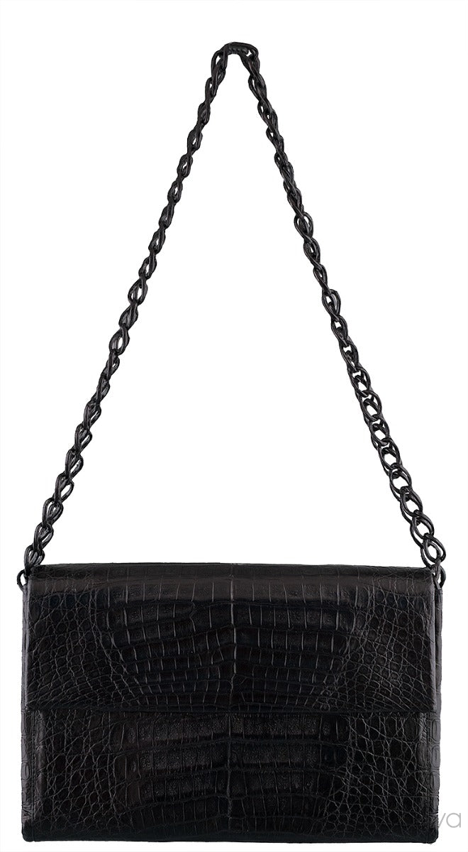 Black Crocodile Chain Shoulder Bag