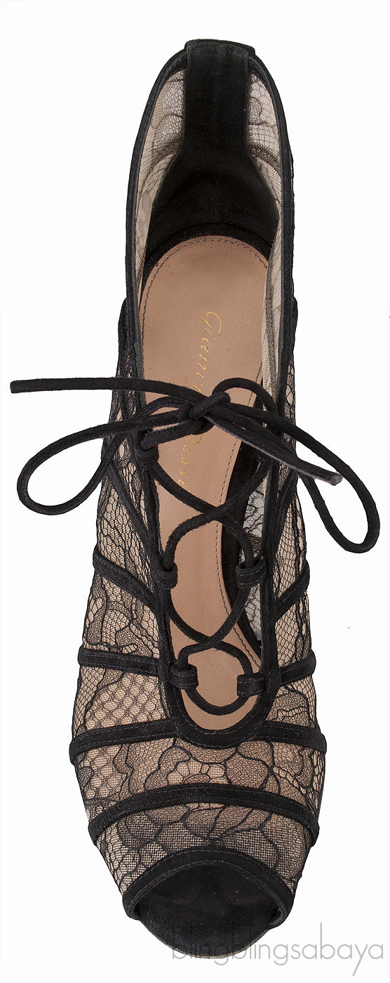 Floral Lace Mesh Lace-up Heels