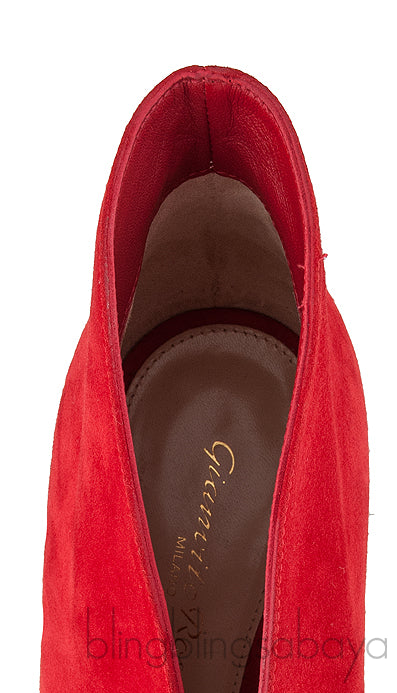 Red Suede Ankle-Flare Boots