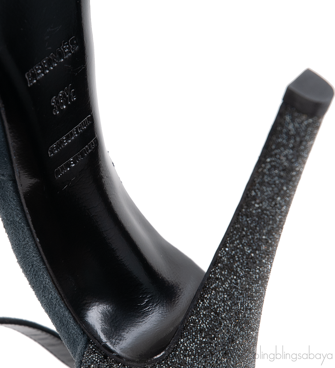 Hermes Premiere Glitter Blue Grey Suede Sandals
