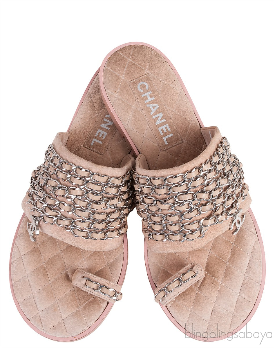 Beige Suede & Chain Sandals