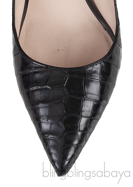 Black Croc Embossed Pointed Toe Heels