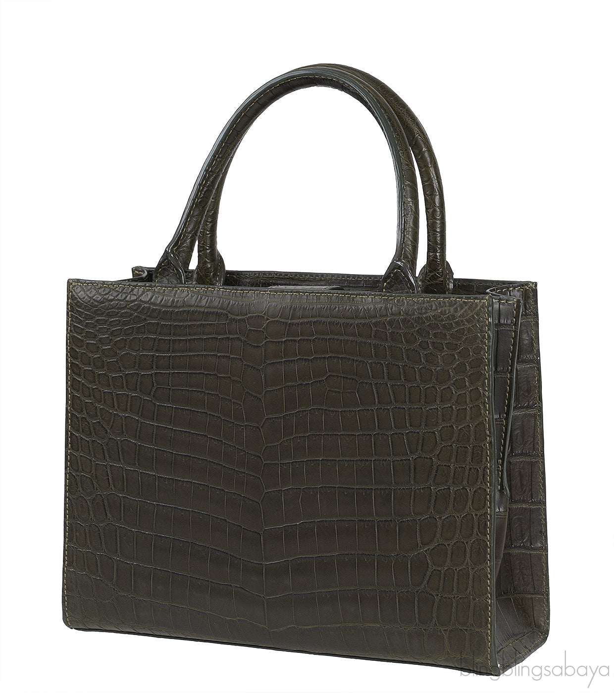 Moss Green Crocodile Top Handle Bag