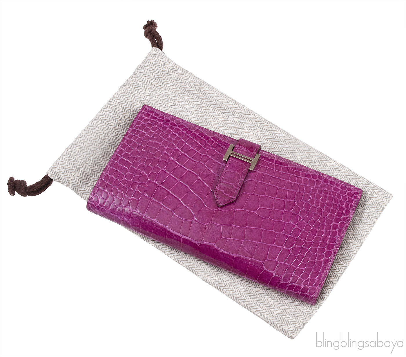 Hermes Bearn Rose Tyrien Crocodile Wallet