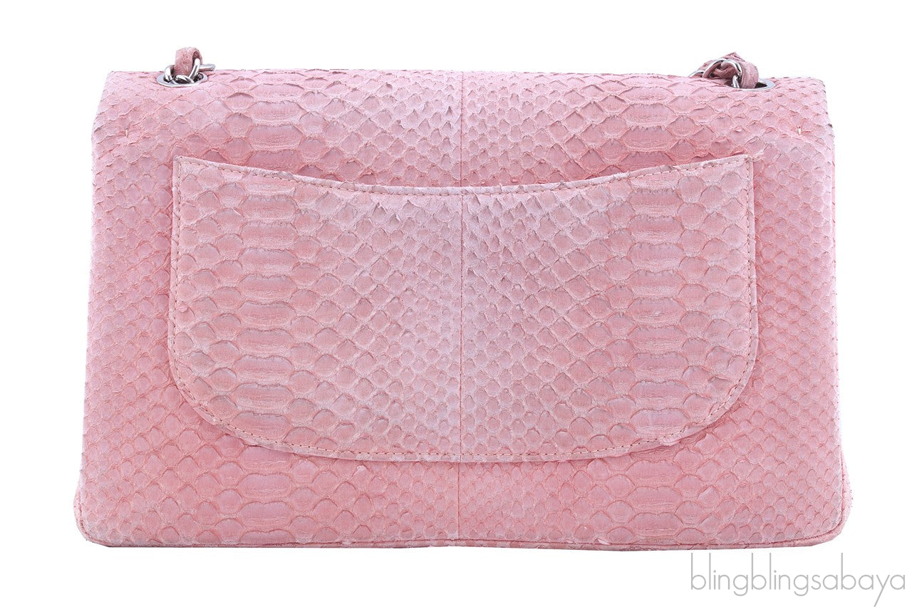 Classic Jumbo Pink Python Flap Bag
