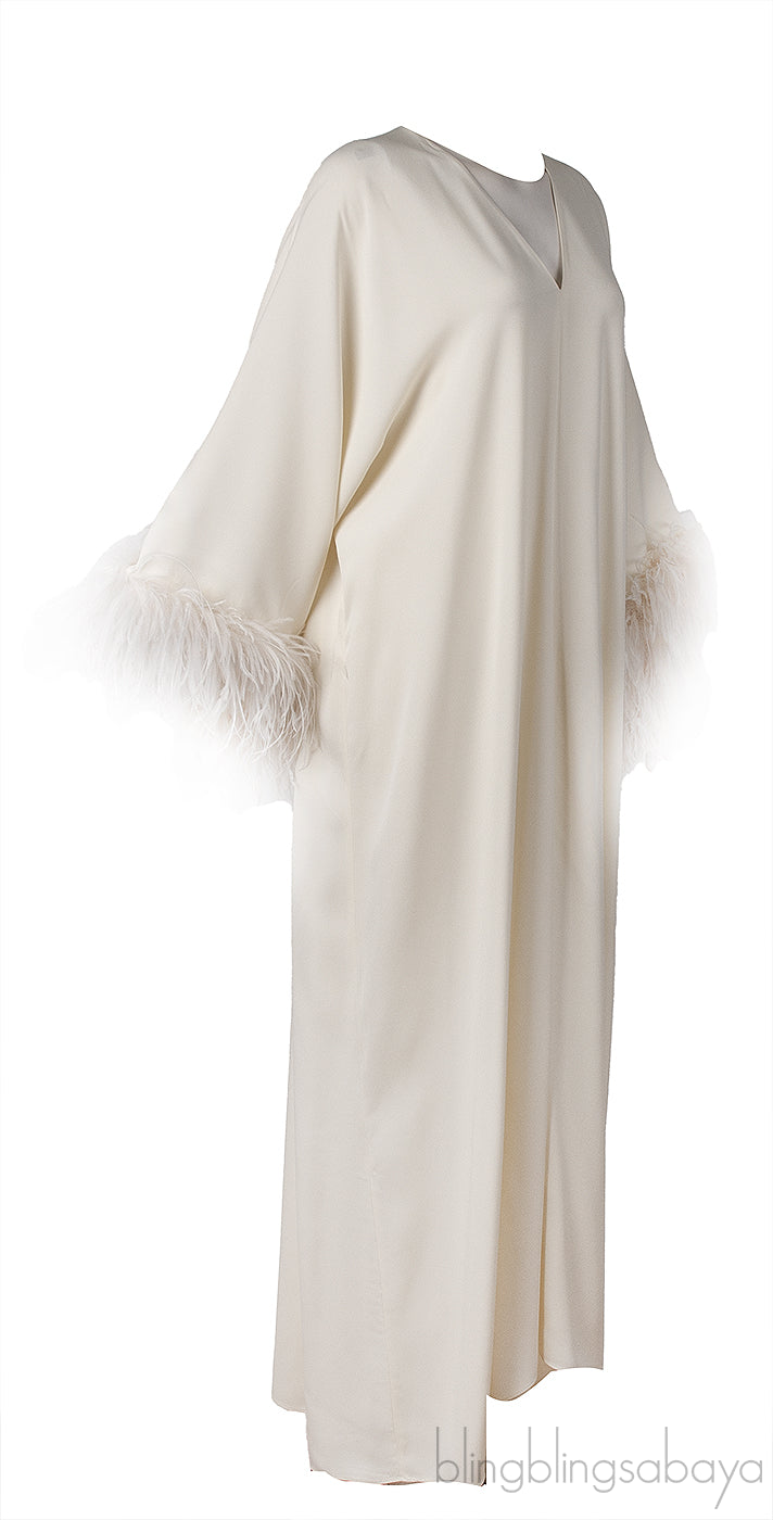 Taller Marmo Gala Feather Trimmed Kaftan Dress
