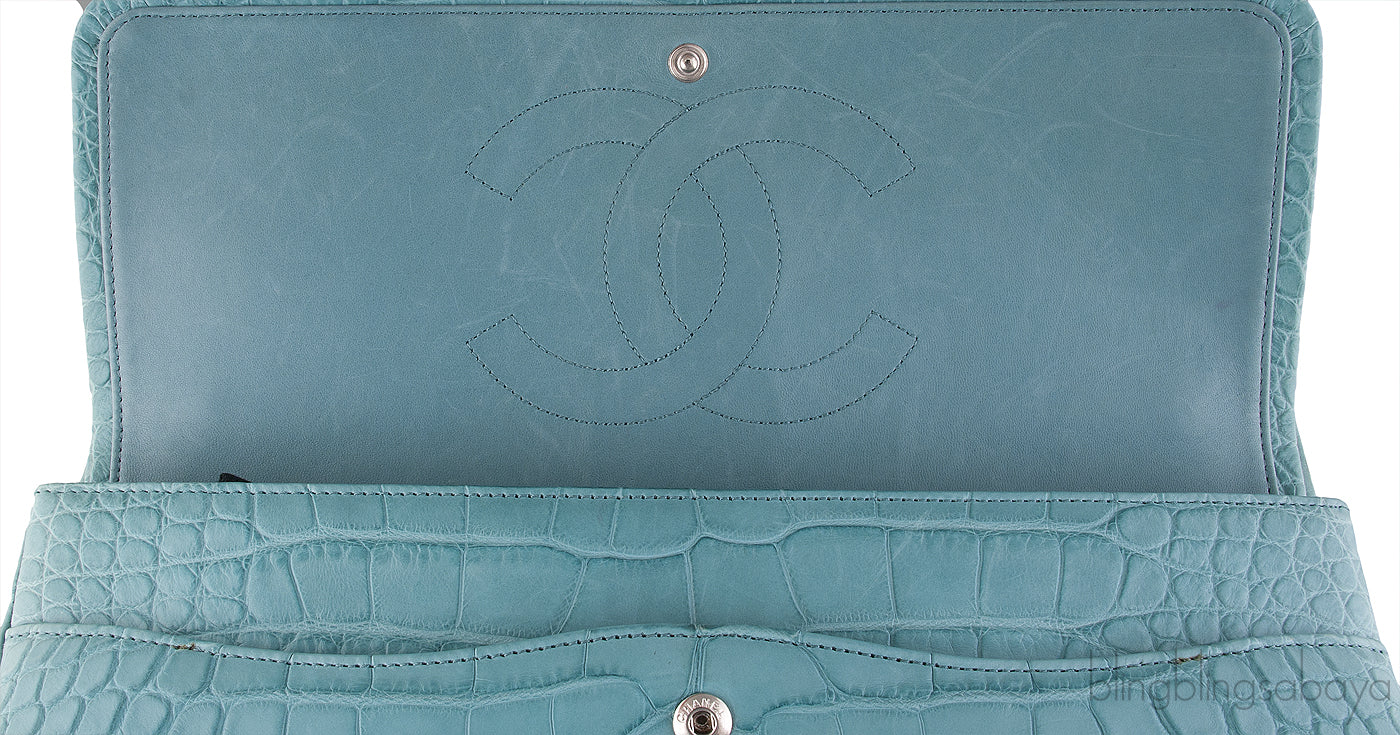 Turquoise Maxi Crocodile Flap Bag