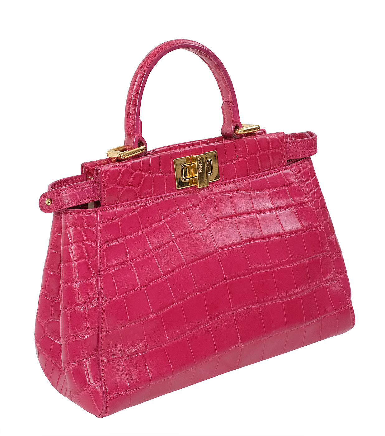 Fendi Fuchsia Crocodile Mini Peekaboo Shoulder Bag