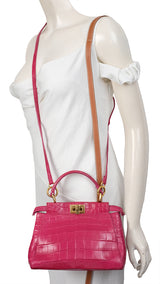Fendi Fuchsia Crocodile Mini Peekaboo Shoulder Bag