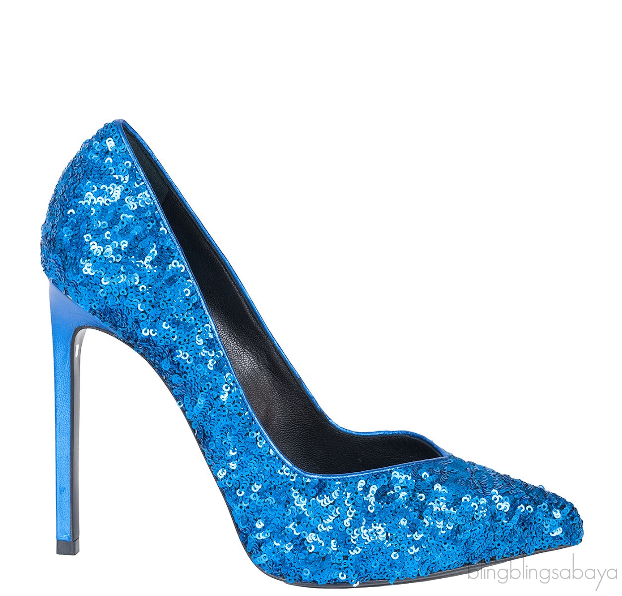 Blue Sequined Pointed Toe Heels