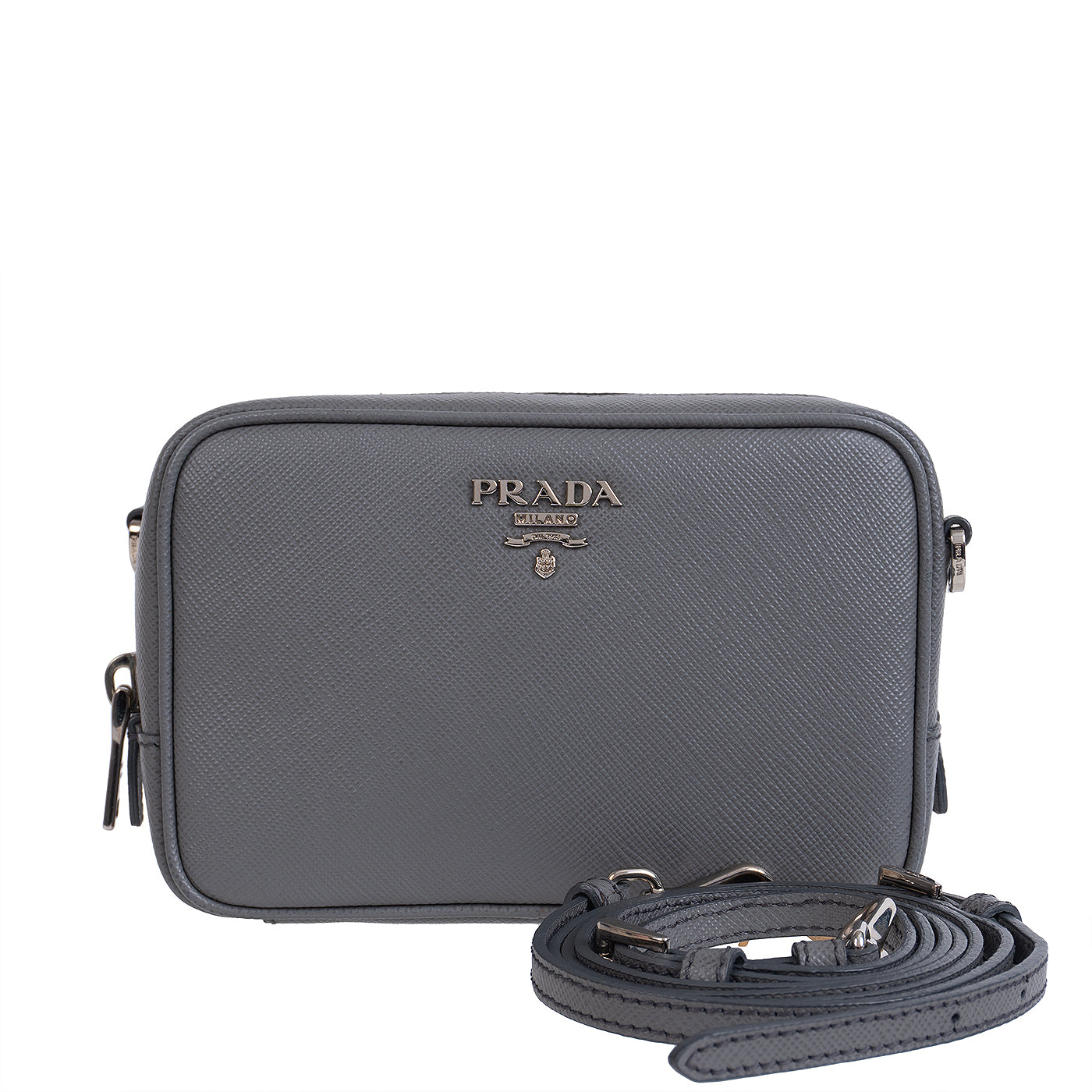 Prada Saffiano Grey Mini Camera Crossbody Bag