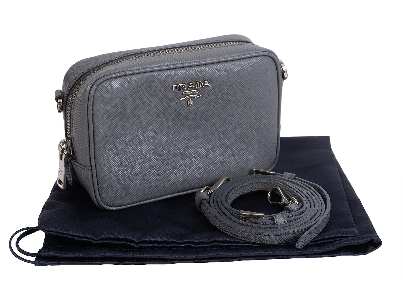 Prada Saffiano Grey Mini Camera Crossbody Bag