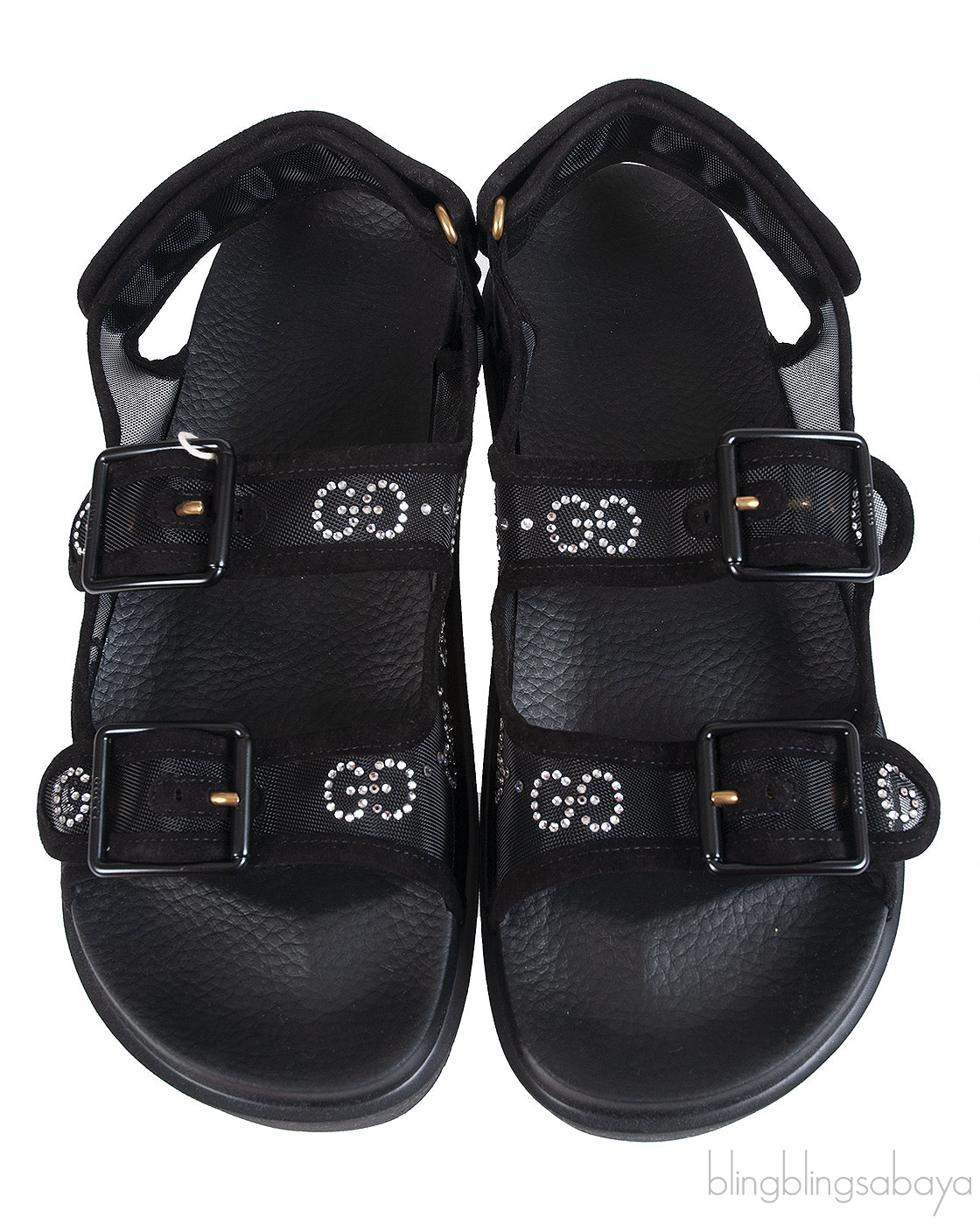 Gucci Black Crystal Embellished Monogram Pattern Sandals
