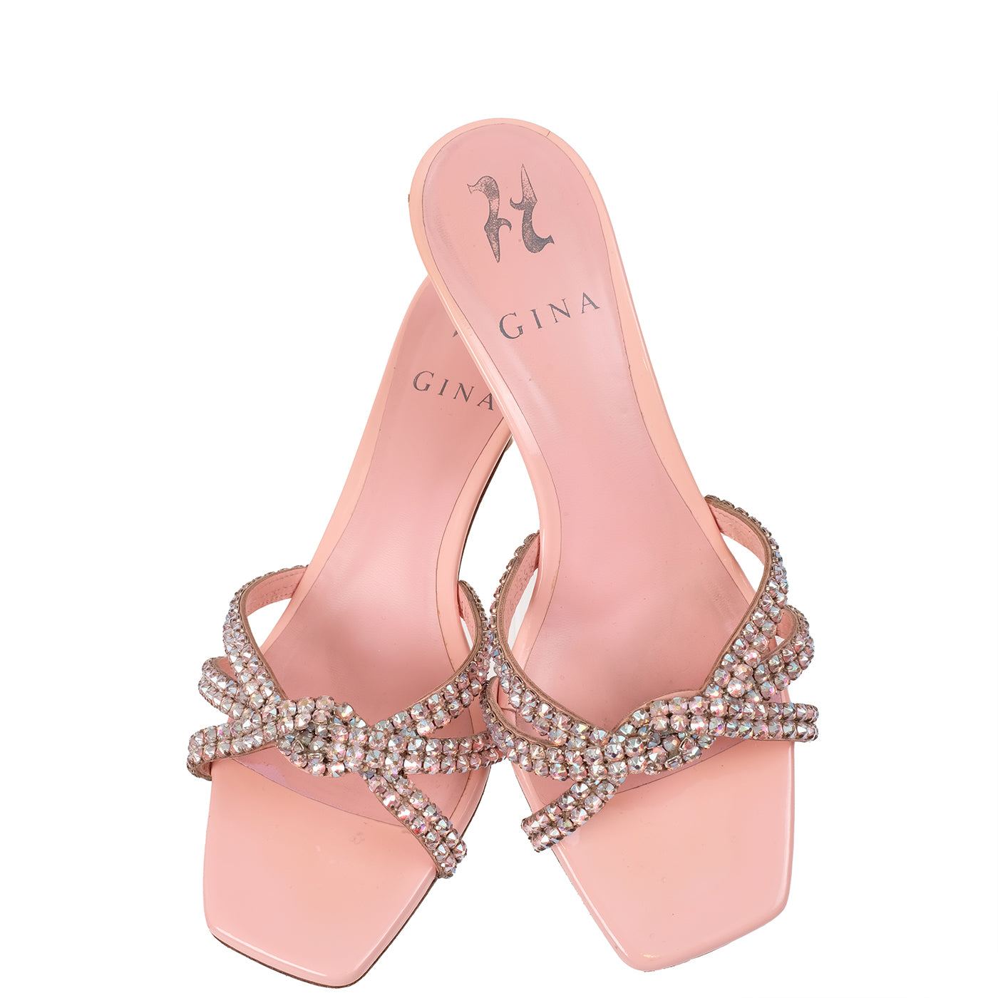 Gina Blush Pink Crystal 55 Square Toe Sandals 36.5