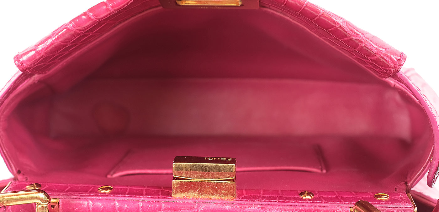 Fendi Fuchsia Crocodile Mini Peekaboo Shoulder Bag