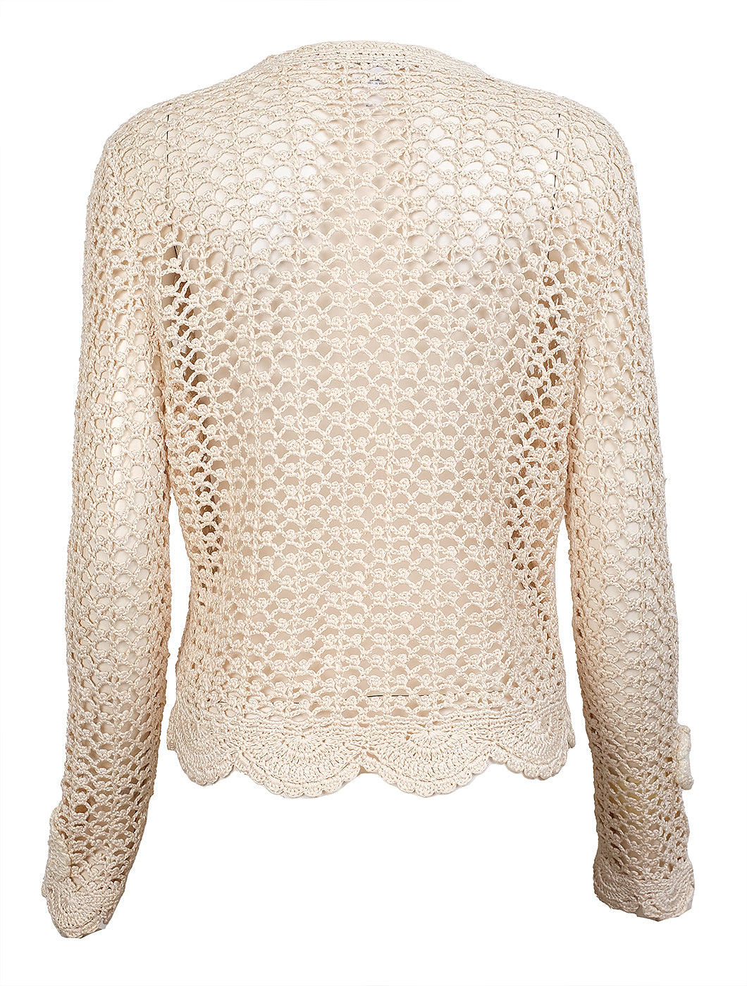 Oscar dela Renta Beige Paisley & Floral Crochet Cardigan S