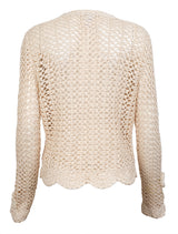 Oscar dela Renta Beige Paisley & Floral Crochet Cardigan S