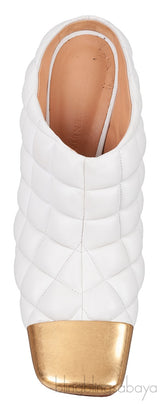 Bottega Veneta White Quilted Gold Square Toe Mule