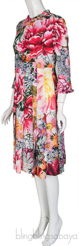 Printed Floral Pleated Midi Dress