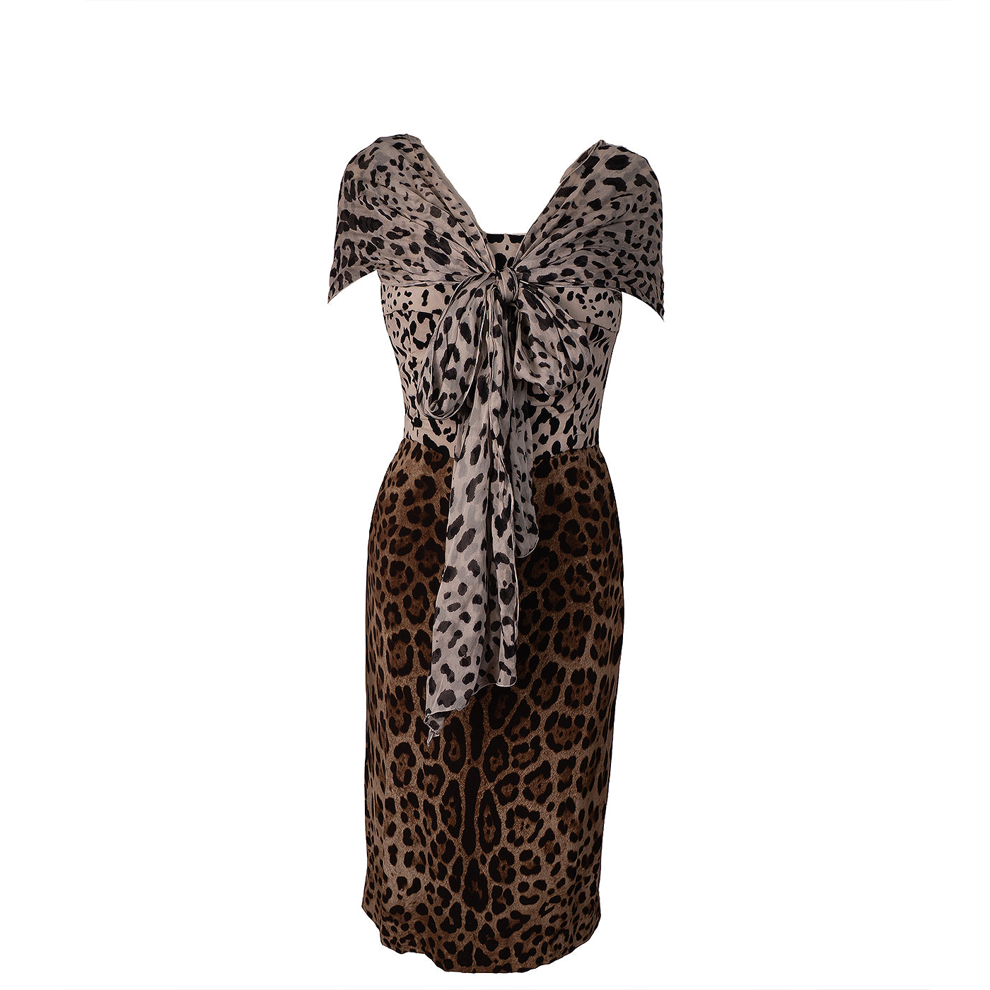 Dolce & Gabbana Leopard-Print Sleeveless Dress with Built-In Scarf L