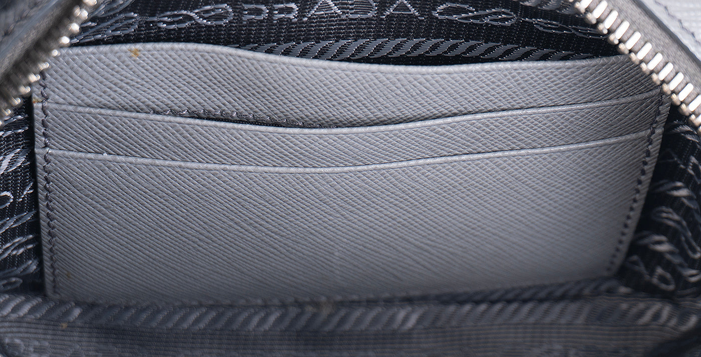 Prada Saffiano Grey Mini Camera Crossbody Bag