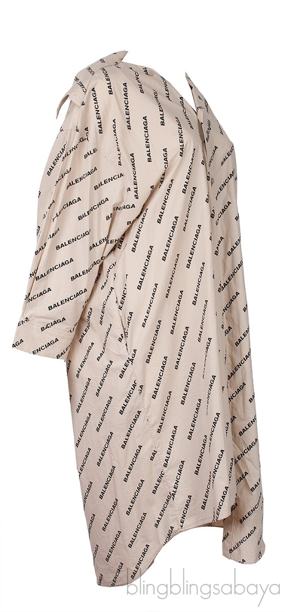 Beige Asymmetric Logo Print Shirt Dress