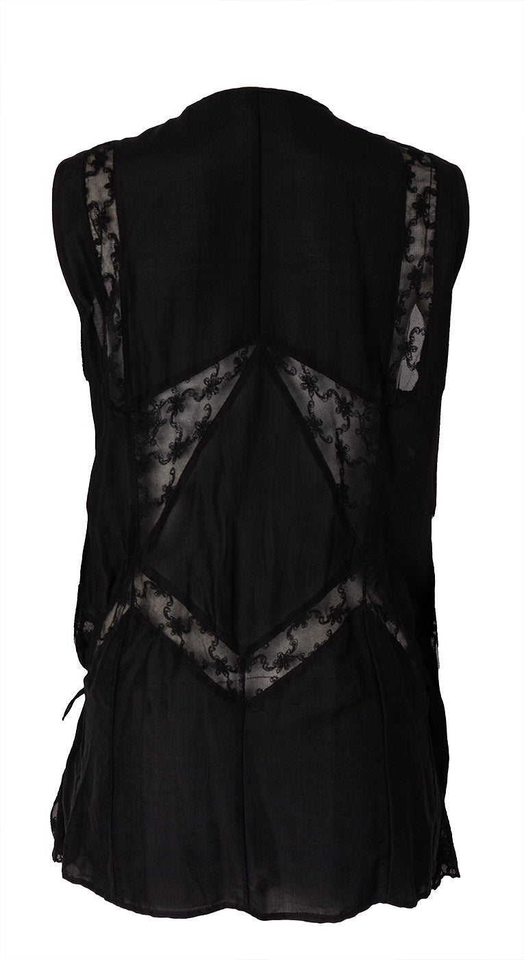 Barbara Bui Black Lace Ruffle Sleeveless Top L