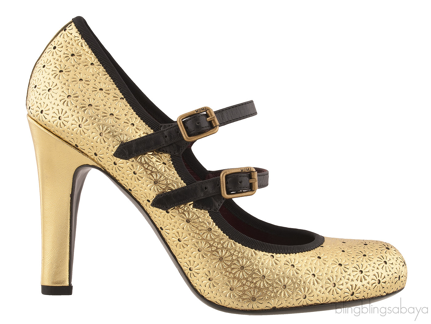 Gold Perforated Black Trim Heels