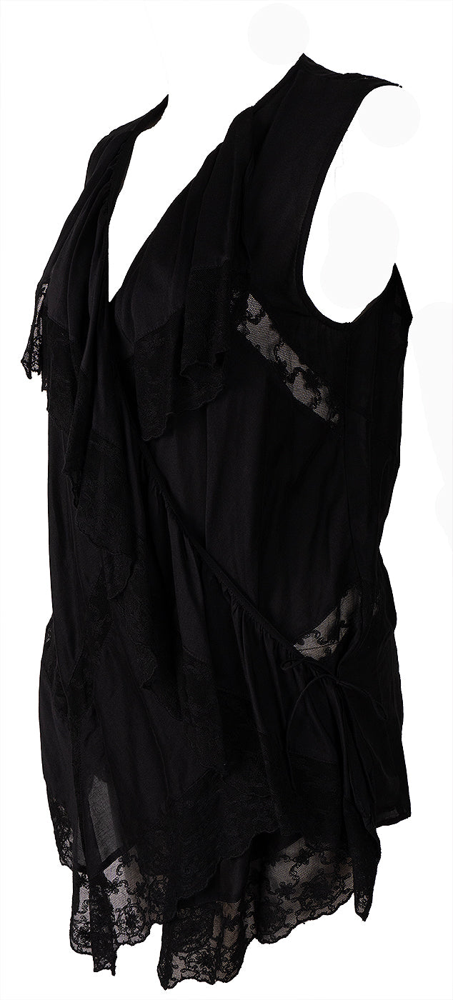 Barbara Bui Black Lace Ruffle Sleeveless Top L