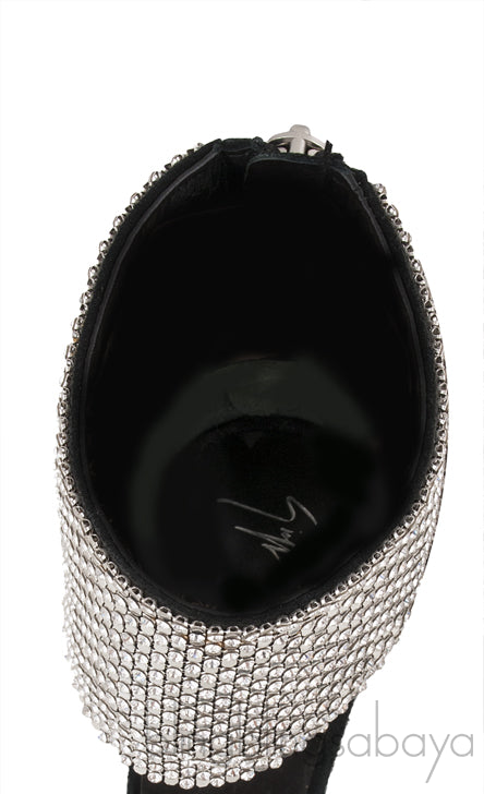 Black Crystal Suede Sandals
