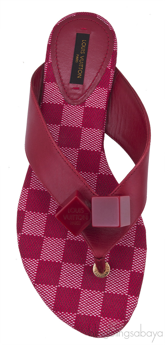 Red Damier Slip-on Sandals